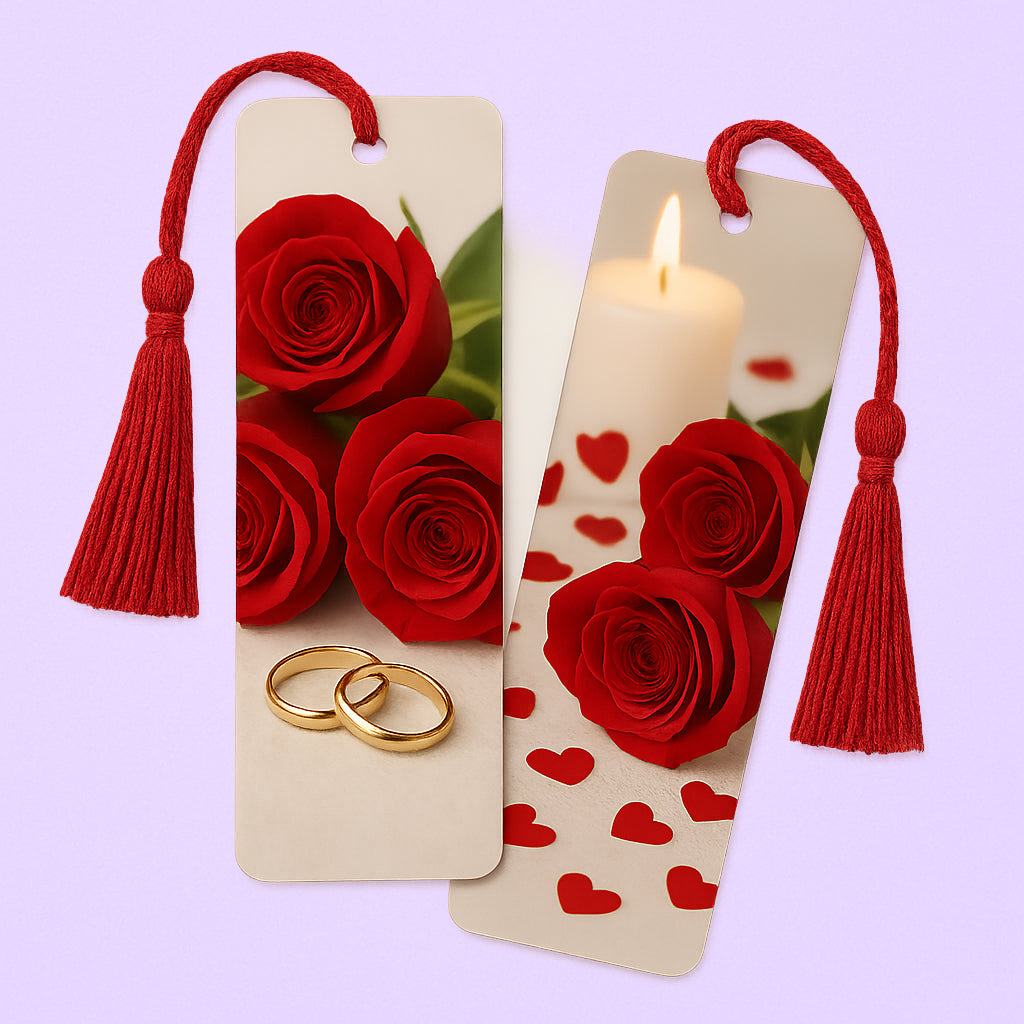Marque-page mariage personnalisé avec photo, souvenir élégant et unique.