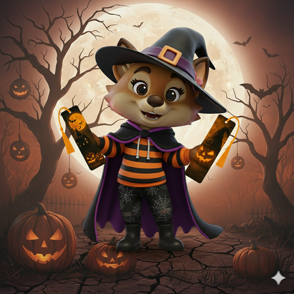 Marque-page Halloween personnalisé avec photo ou prénom, accessoire de lecture unique et festif pour célébrer la saison