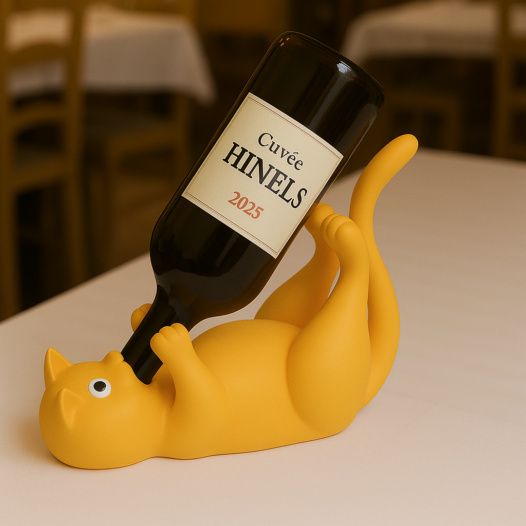 Porte-bouteille Chat joueur en impression 3D, fabrication française, design unique et original.