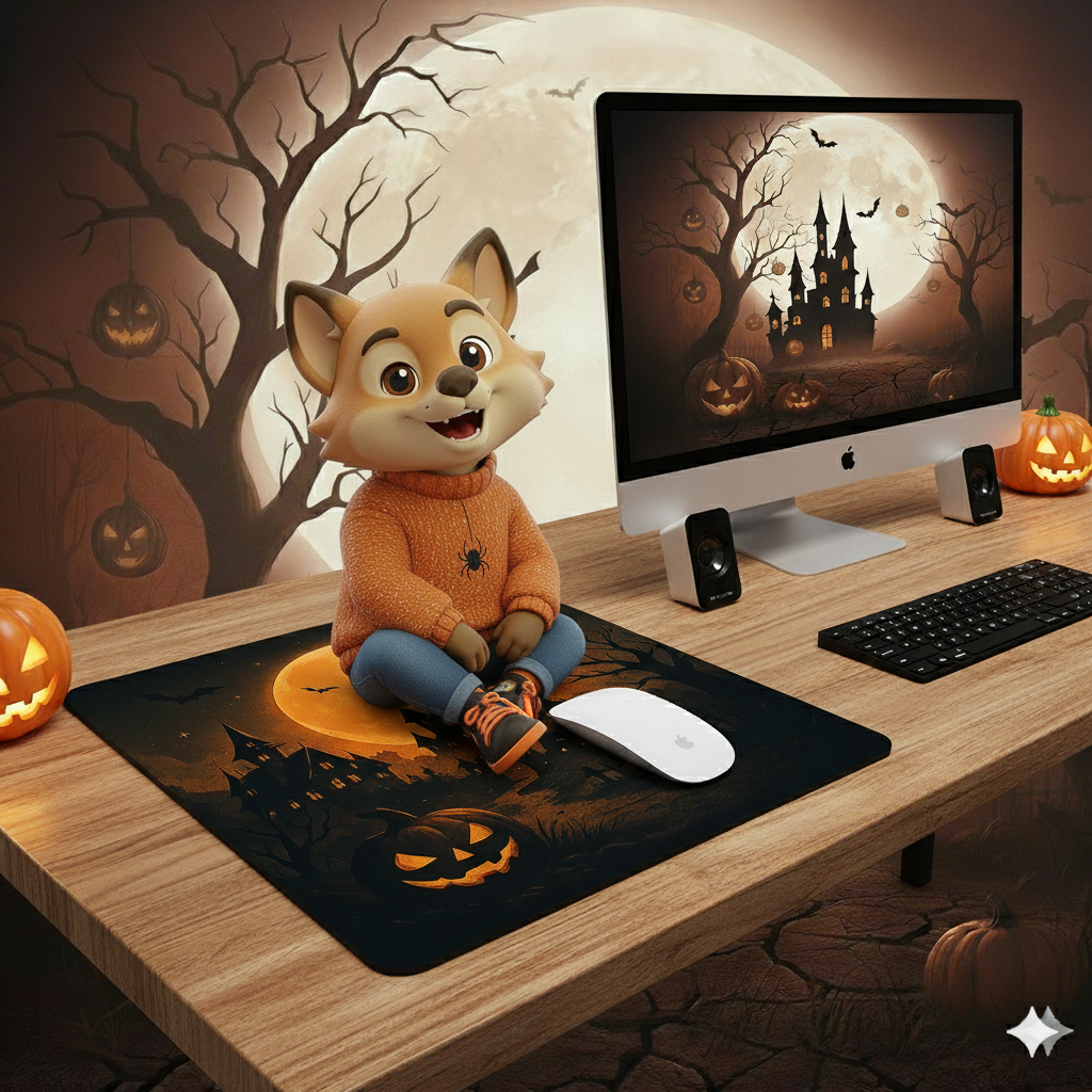 Tapis de souris personnalisé avec motif citrouille et prénom, idéal pour Halloween et comme cadeau original.