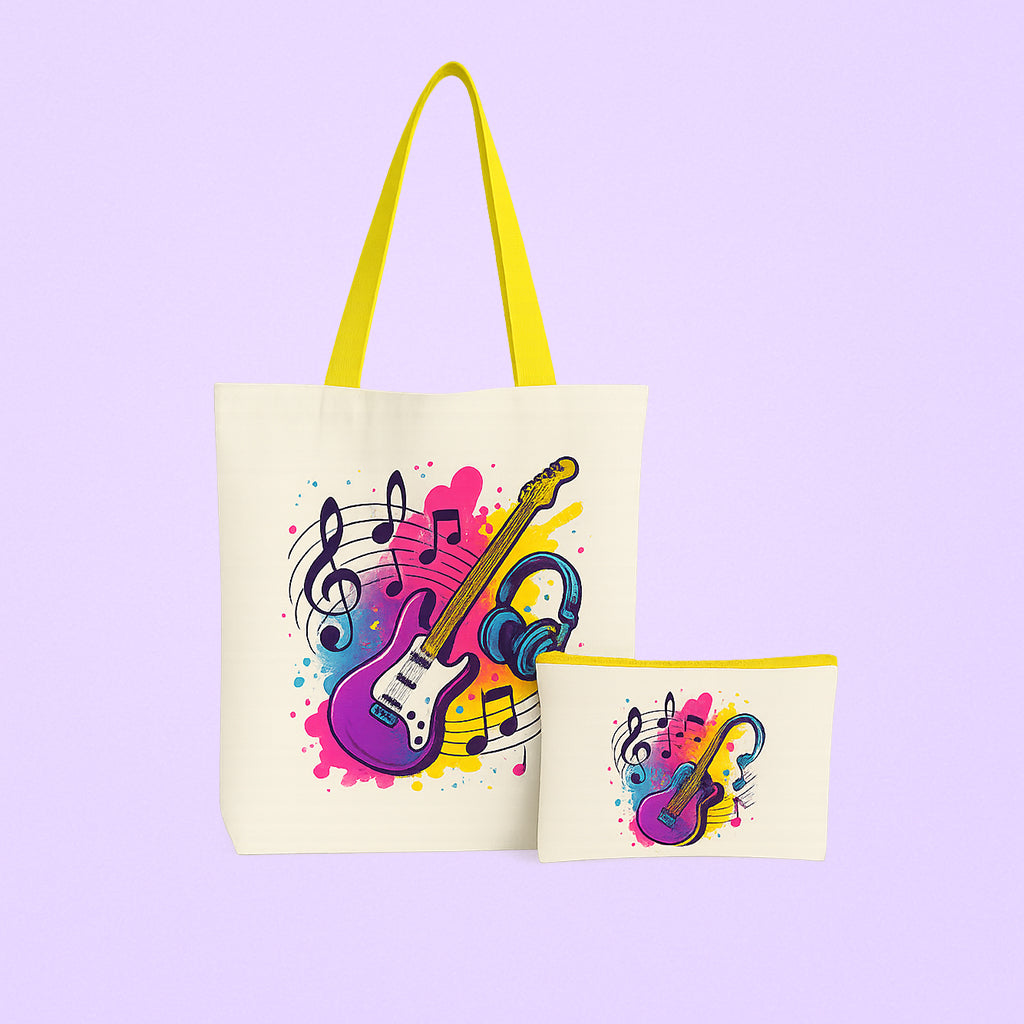 Tote bag et trousse personnalisés thème musical, cadeau original pour mélomanes.