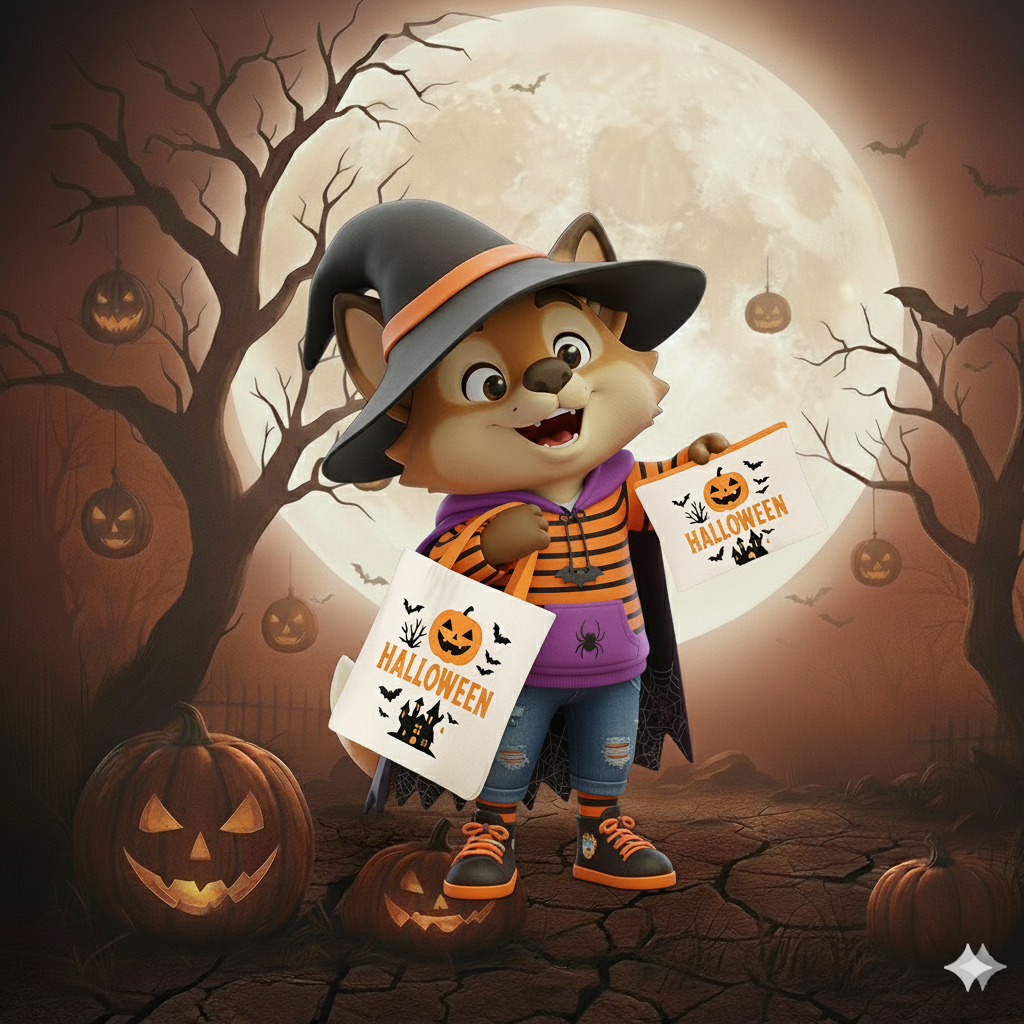 Tote bag Halloween personnalisé avec motif festif et prénom, sac réutilisable idéal pour les courses ou comme cadeau original