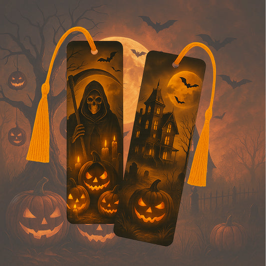 Marque-page personnalisé avec motifs citrouille et fantôme, accessoire de lecture idéal pour Halloween