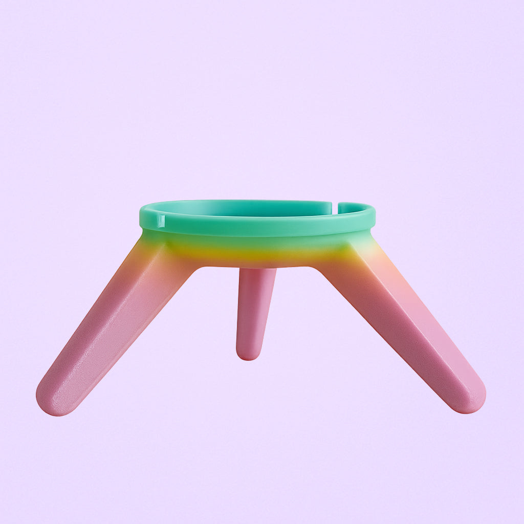 Pied Elania arc-en-ciel, support coloré et original, parfait pour lampes ou décorations personnalisées.