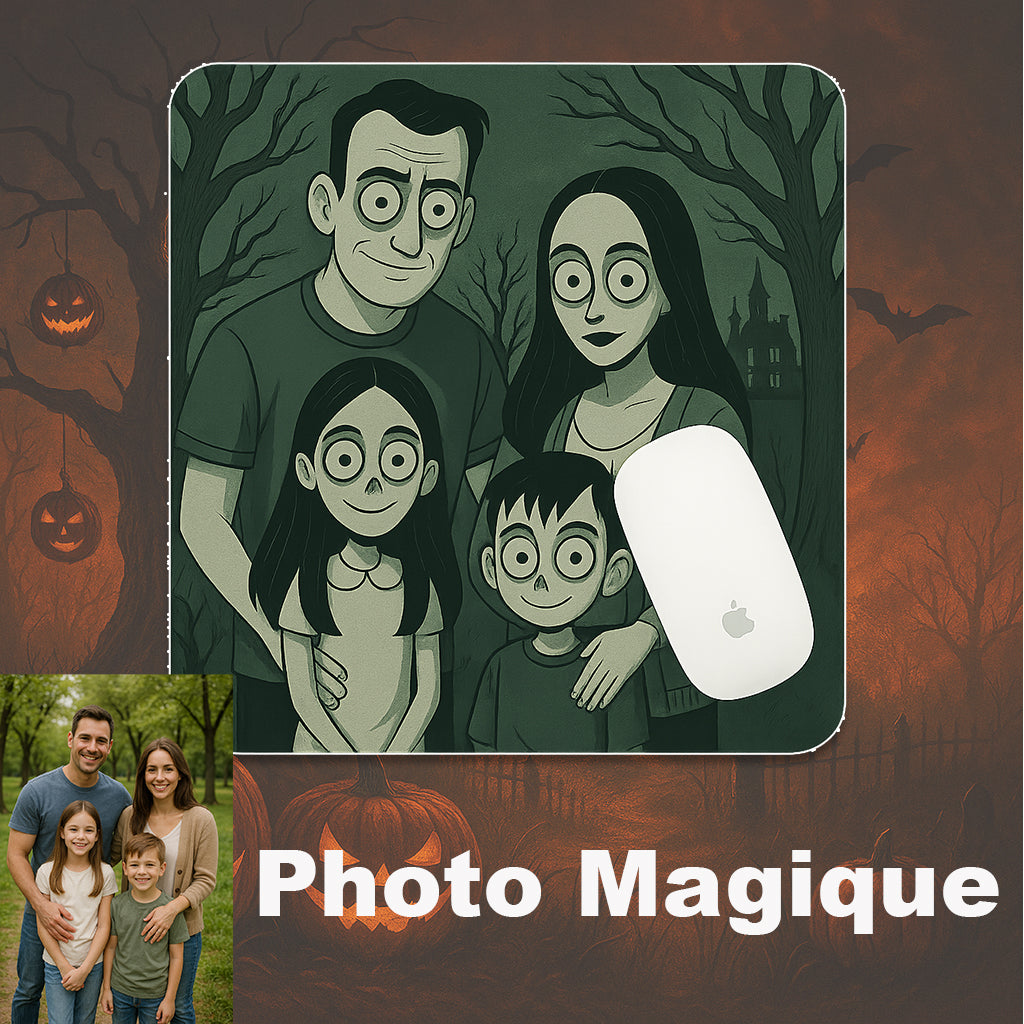 Tapis de souris Halloween personnalisé avec prénom, accessoire pratique et original pour une déco de bureau festive.